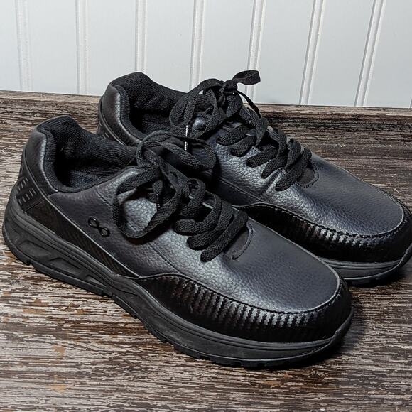 Infinity By Cherokee Women's Black Flow Faux Leather Lace Up Work Sneaker Size 9 - Picture 1 of 7